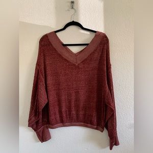 We The Free Burgundy V-Neck Blouse